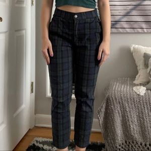 blue and green pattered plaid pants